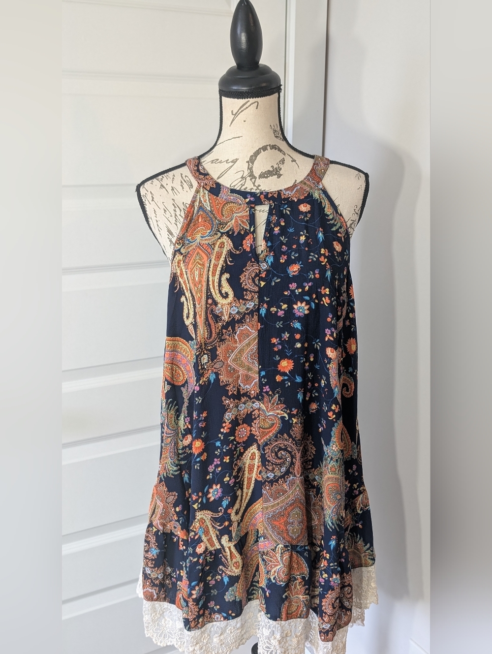 Umgee Navy Floral Print Blouse Size M